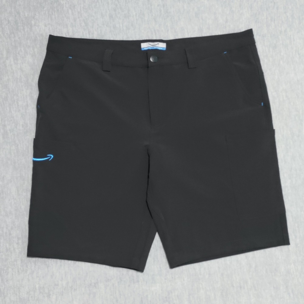 Amazon Luly Yang Delivery Cargo Shorts Mens XL (40) Stretch Black Blue Logo NWOT - Picture 5 of 15